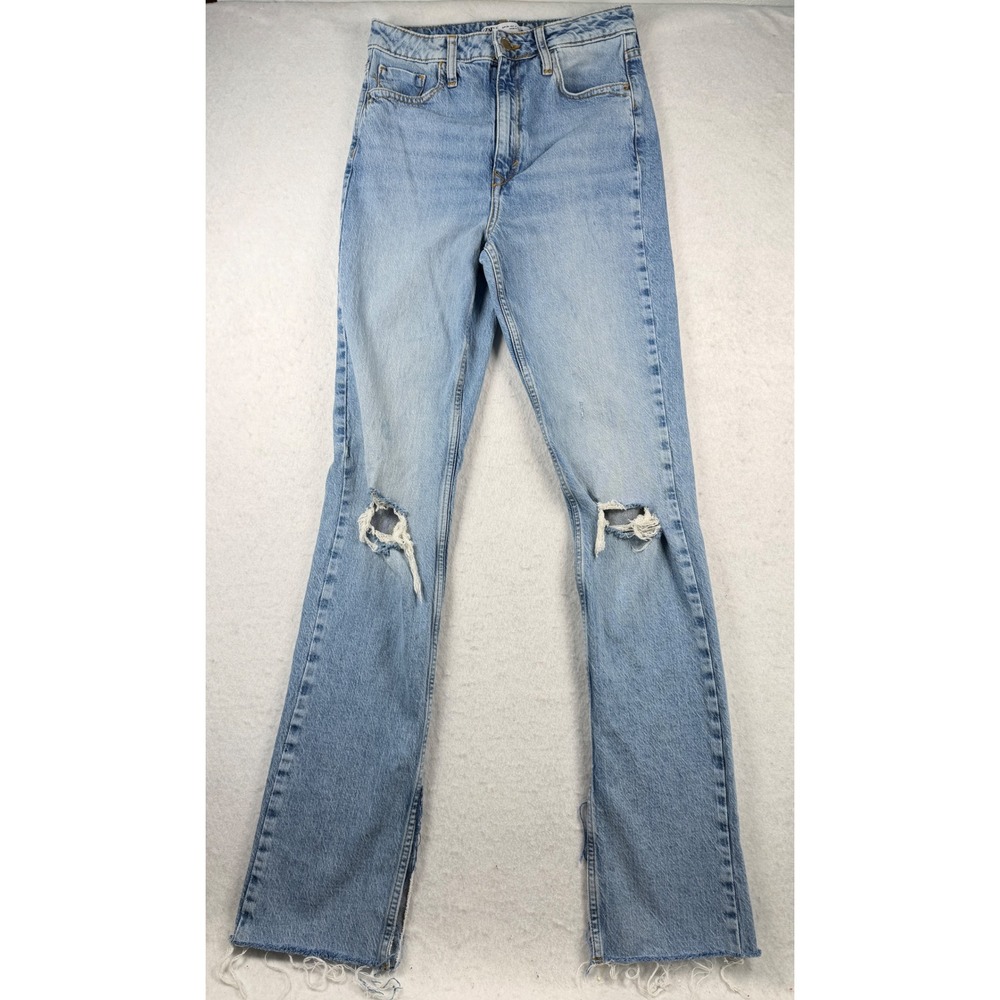 Zara Womens Light Wash Split Hem Flare Jeans Distressed Size 4 26 - Picture 3 of 8